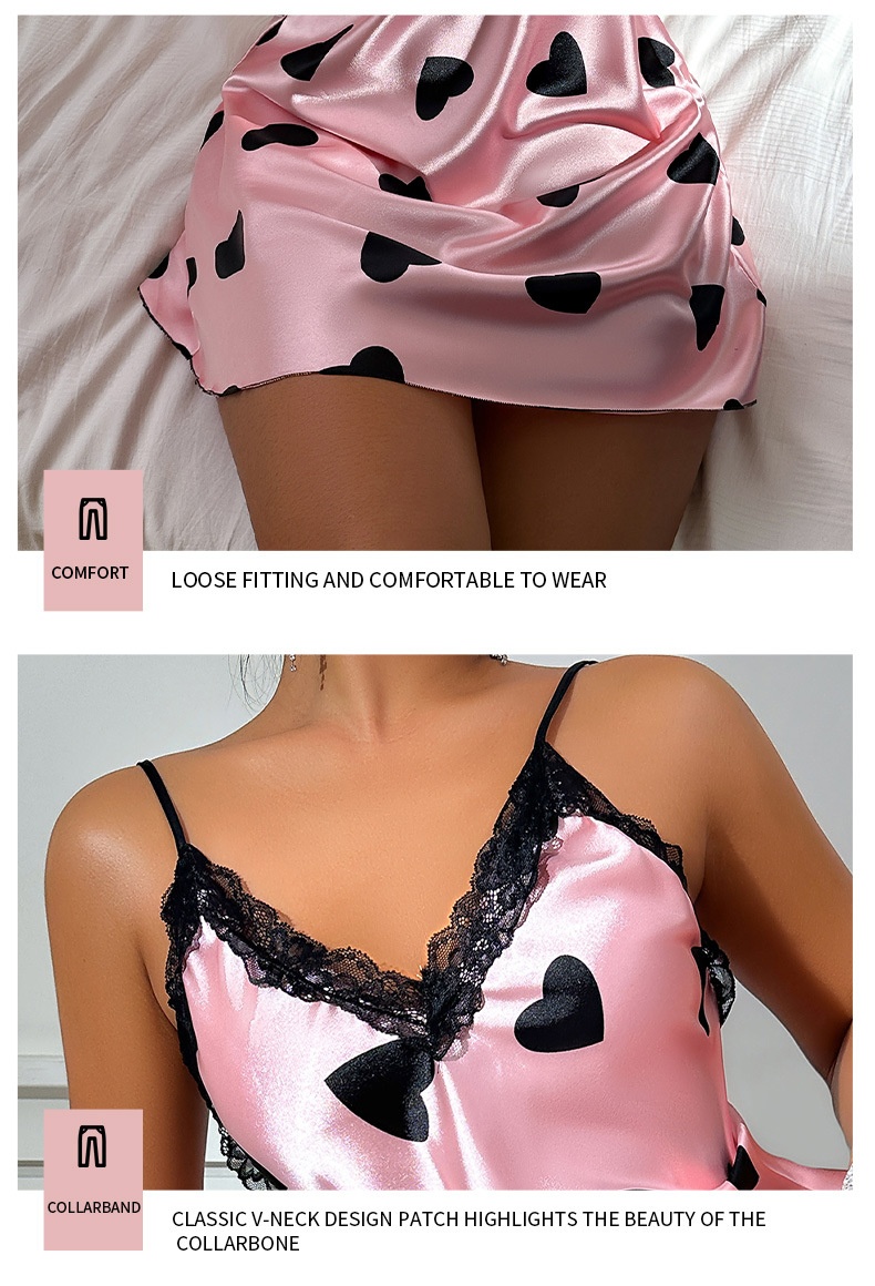 Ice Silk Nightdress Sexy Backless Lovely Suspender Skirt Pajamas Thin Breathable Printed - Image 5