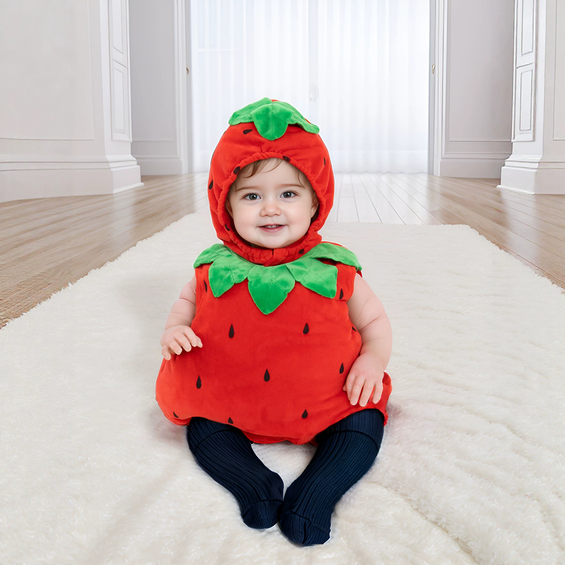 Babys Fallwinter Strawberry-themed Romper And Hat Two-piece Set