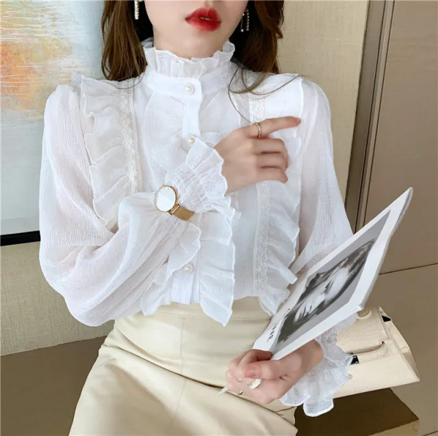 Women's Spring French Style Long Sleeve Shirt White - Shop at LoveMi