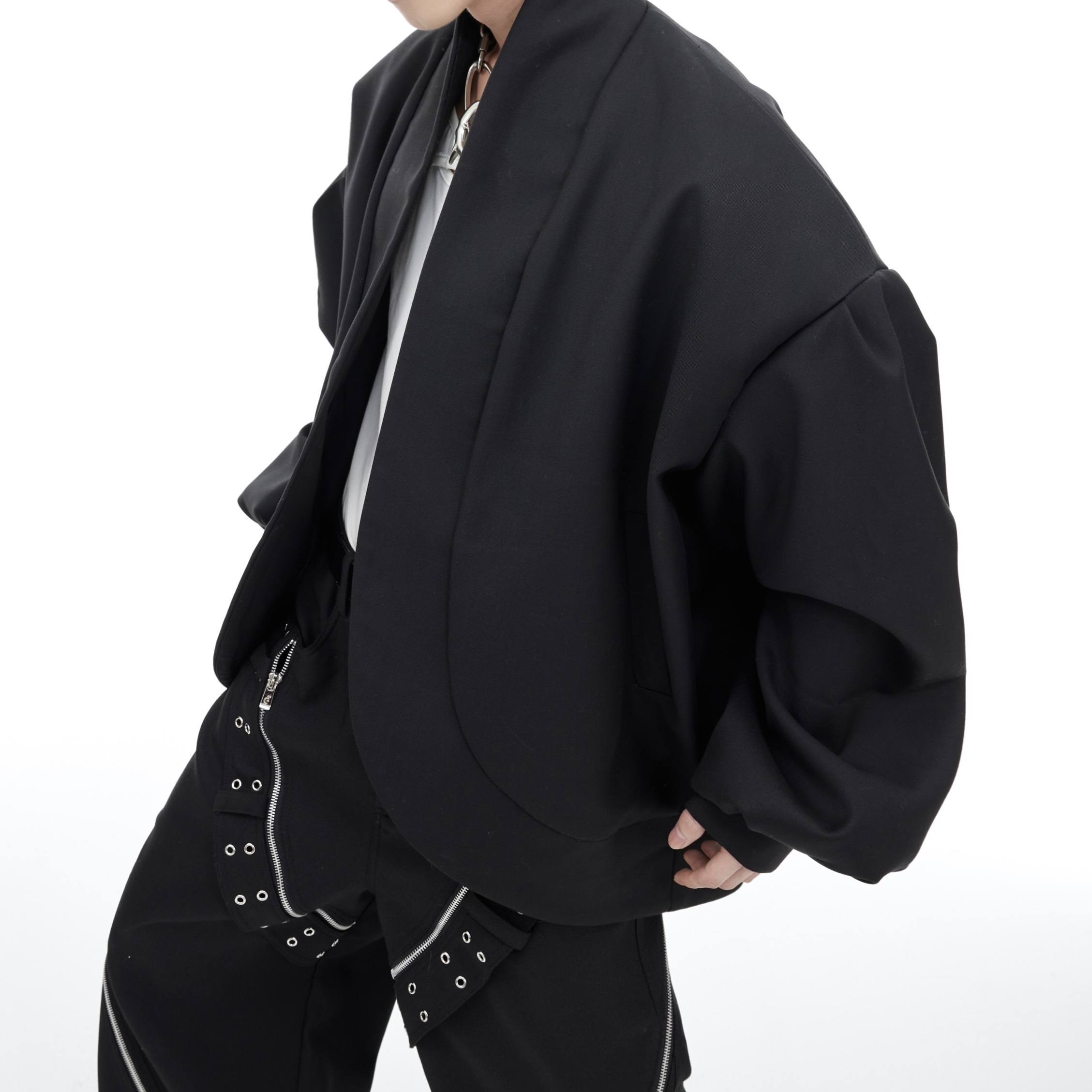 Niche Curved Machete Sleeve Black Jacket Coat