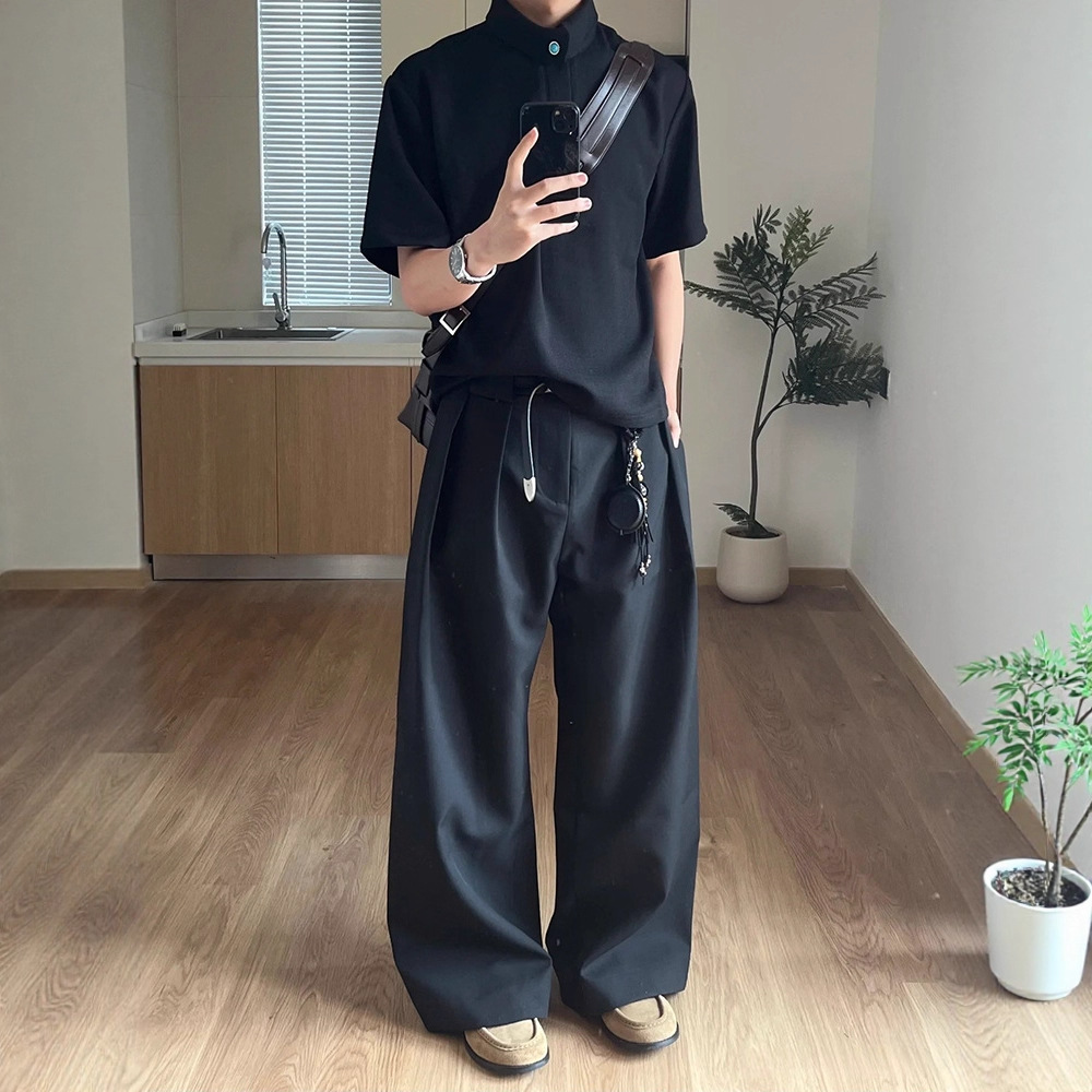 Dark Gray Pleated Dress Trousers For Men