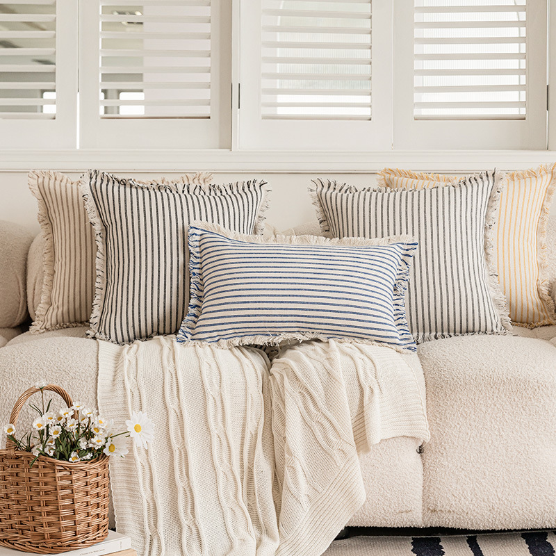 Striped Tassel Simple Home Office Cushion Cover