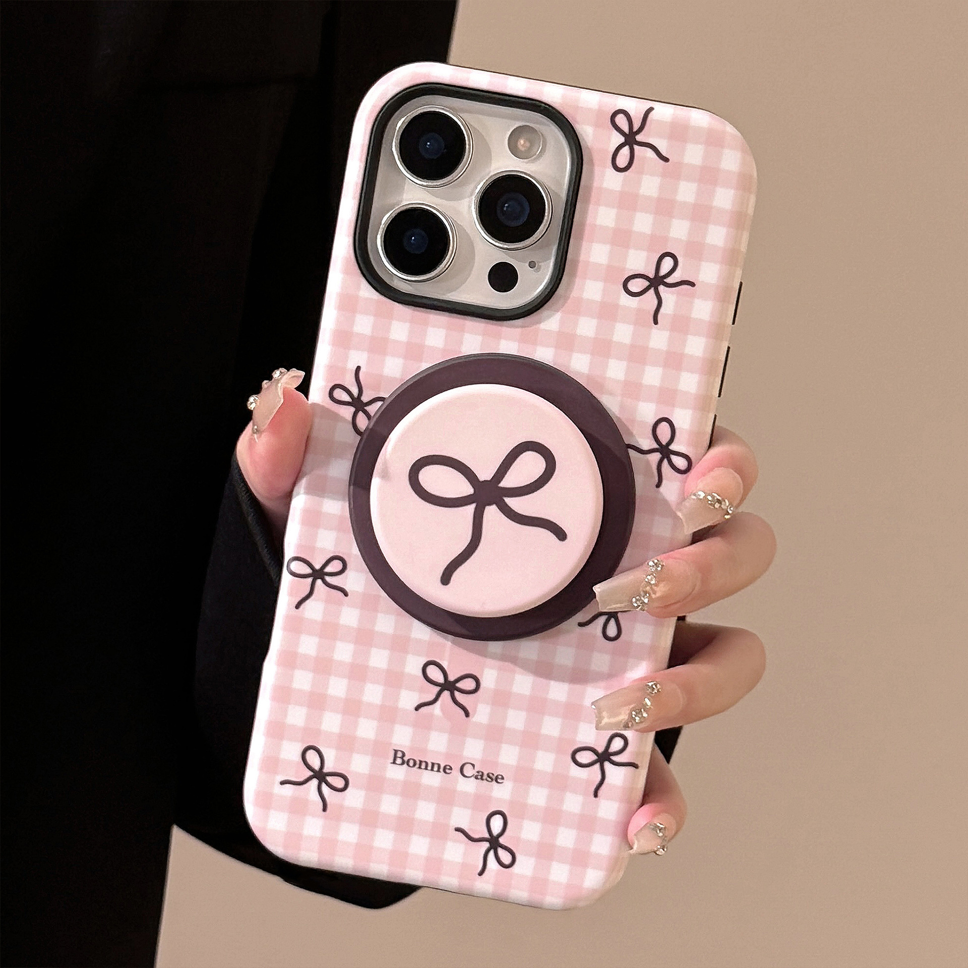 Plaid Bowknot Magnetic Stand Phone Case