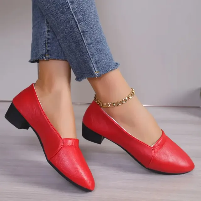 Pumps Women's Non slip Soft Bottom Chunky Heel Comfortable Leather Shoes Red - Shop at LoveMi