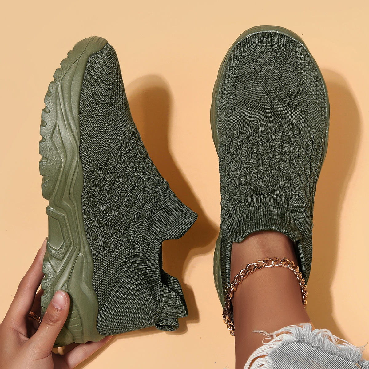Womens Large-Size Breathable Flyknit Sneakers