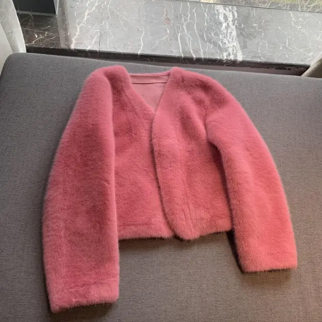 Women's Short Solid Color Eco friendly Fur Jacket Raspberry Color Free Size - Shop at LoveMi