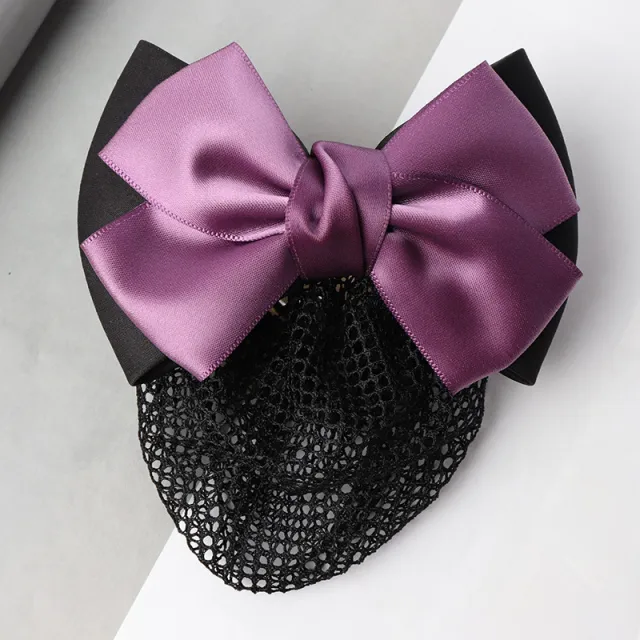 Professional Headdress Flower Bow Net Pocket Worker Work Plate Hair Clip Ornament Purple Fine Mesh - Shop at LoveMi