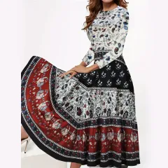 Women's Christmas Elements Floral Print Swing Dress - Colour - View 1