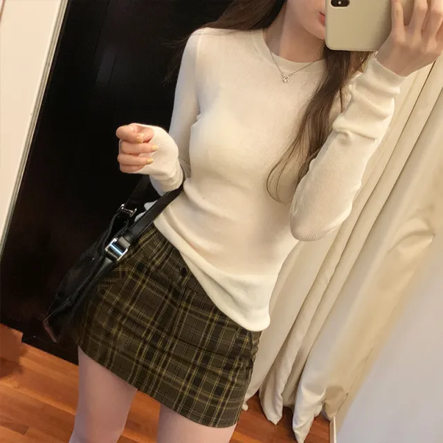 Thread Fitted Slimming Pullover Bottoming Sweater White - Shop at LoveMi