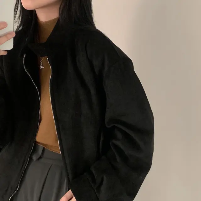 Autumn Winter Retro Warm Deerskin Velvet Double Zipper Coat Jacket Black - Shop at LoveMi