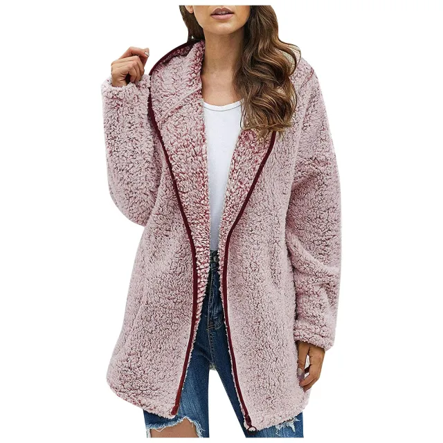 Casual Solid Color Lapel Long Sleeve Sweater Pink - Shop at LoveMi