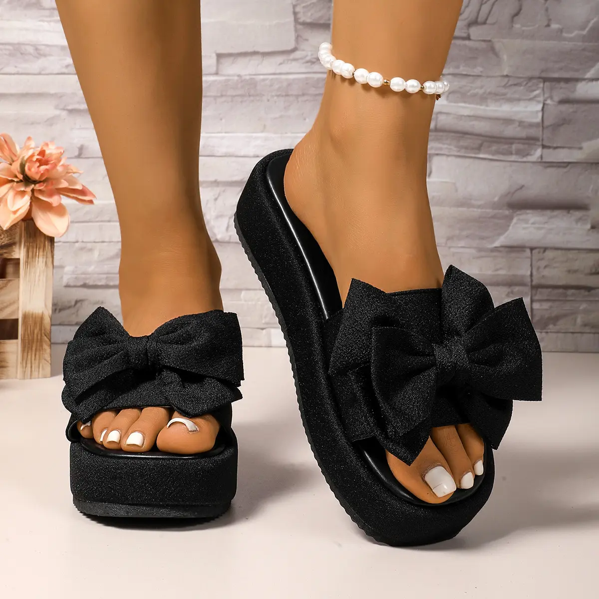 Womens Outdoor Thick-soled Bow-knot Slide Sandals