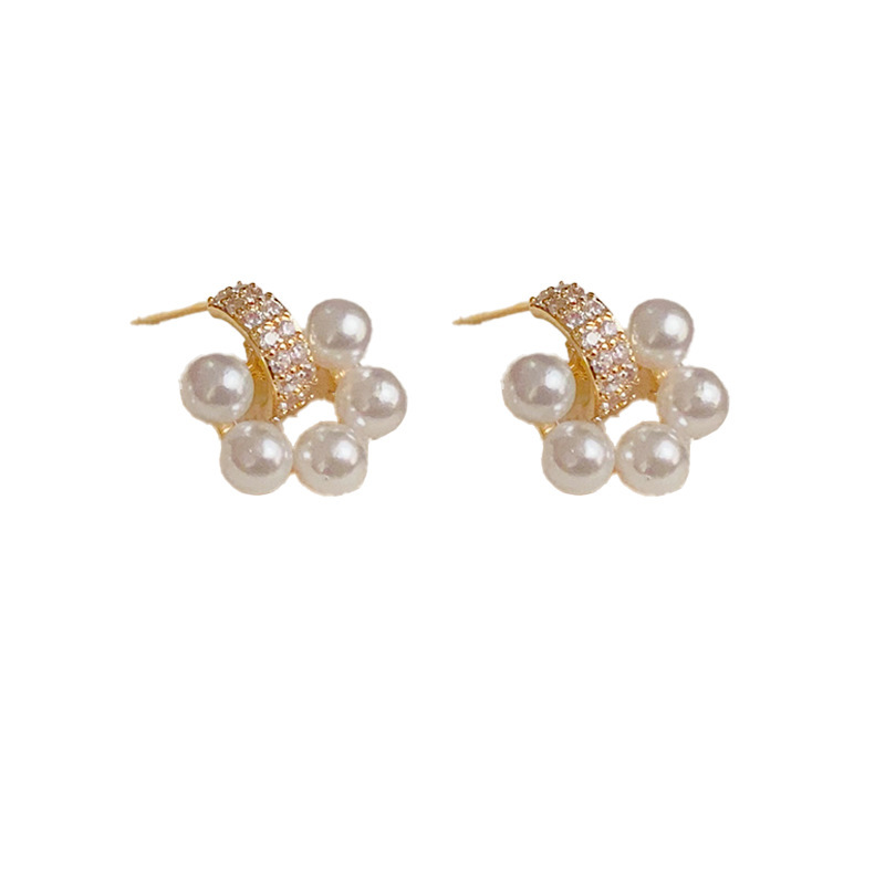 Niche Design Micro Inlaid Pearls Zircon Stud Earrings For Women