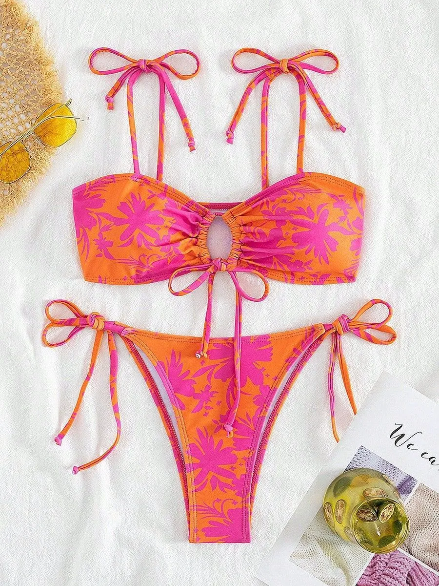 Three-point Bikini Backless Lace Up Foreign Trade Split Colour Swimsuit - Colour-S