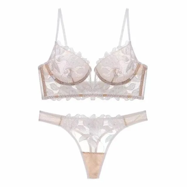 European And American Underwear Gathered Deep V Three dimensional Embroidery Mesh White - Shop at LoveMi