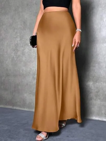 Satin Skirt For Spring And Summer Brown - Shop at LoveMi