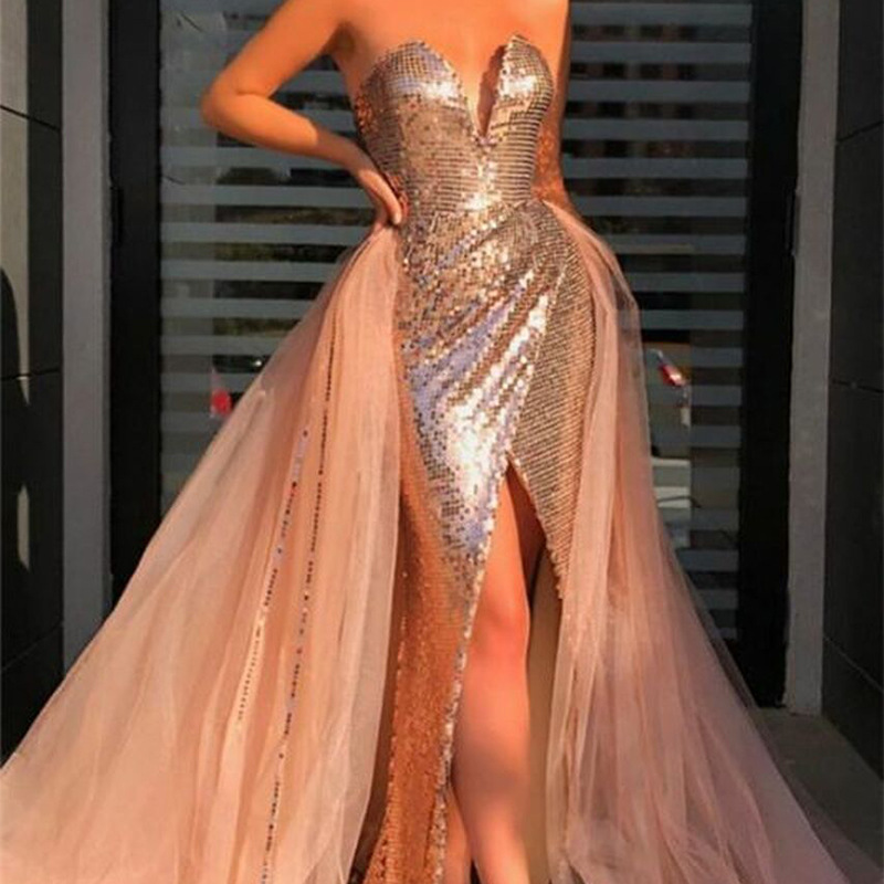 Women's Sexy Bronzing Chest-wrapped Split Dress
