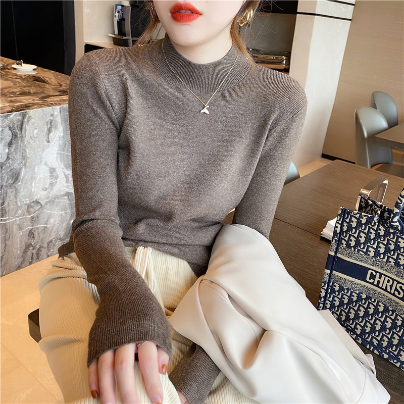 Womens Solid-Color Casual Mock-Neck Sweater - Image 4