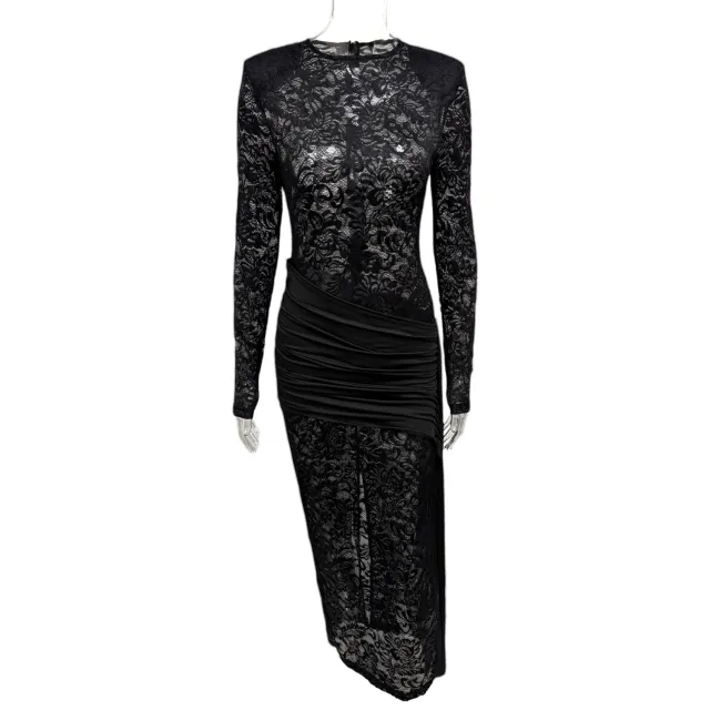Fashionable Lace Mini Dress With Long Sleeves For A Sassy Look Black - Shop at LoveMi