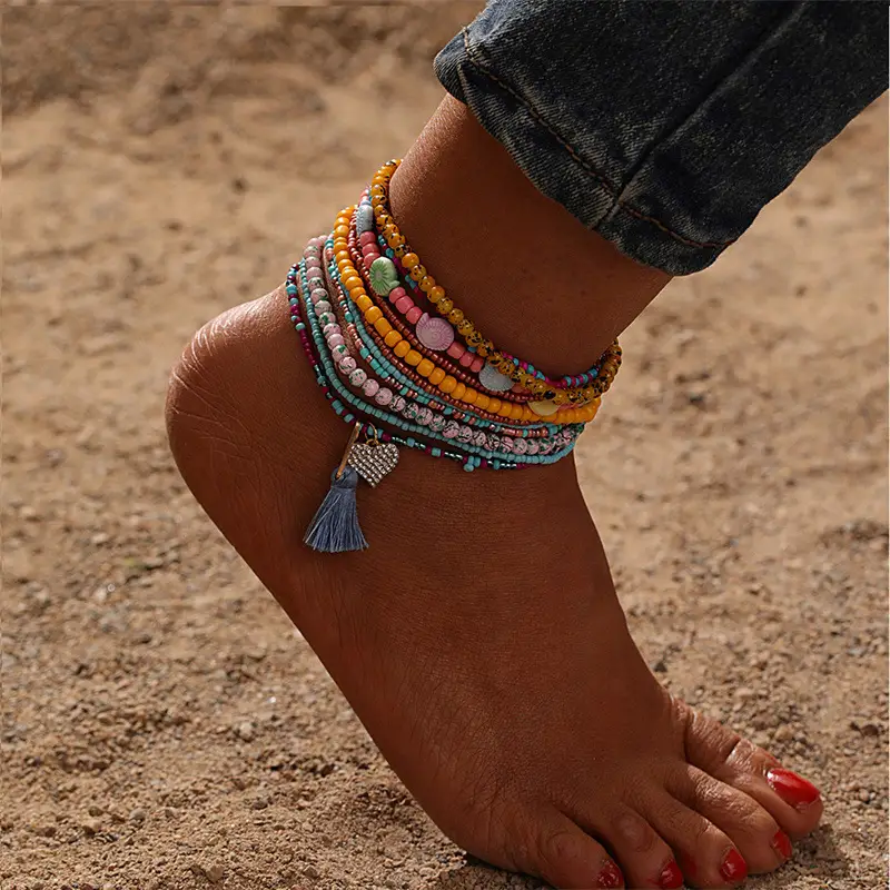 Cross Border Bohemian Colored Beaded Anklet