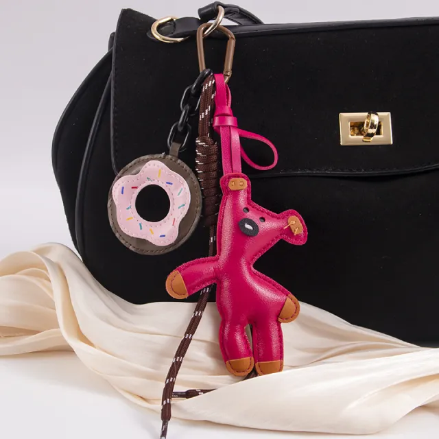 Leather Bear Bag Charm Donut Miu style Keychain Rose Red - Shop at LoveMi