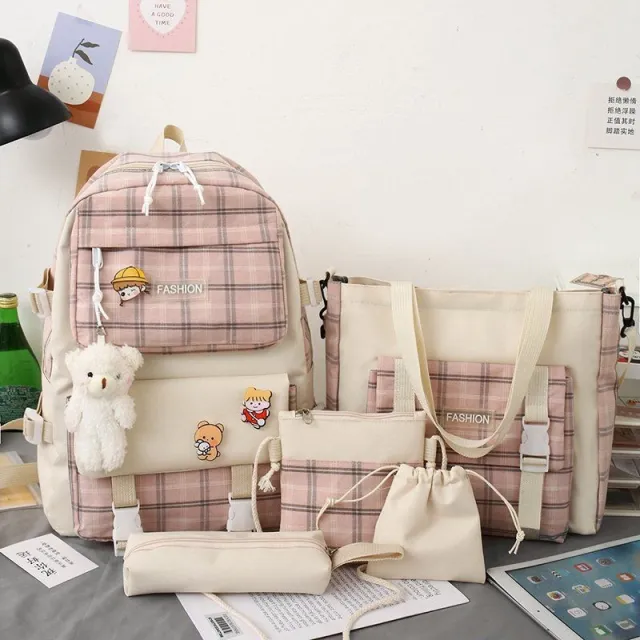 Backpack Japanese Cute Grid Elementary School Book Pink - Shop at LoveMi