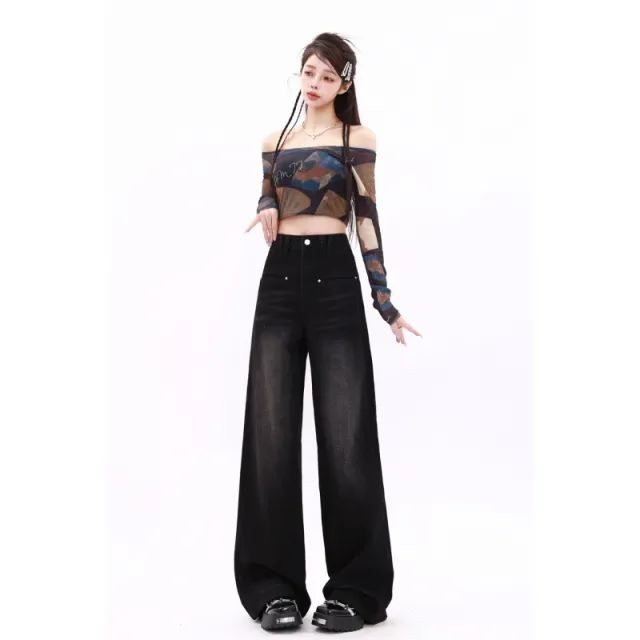 Retro Washed Straight Jeans For Women Black - Shop at LoveMi
