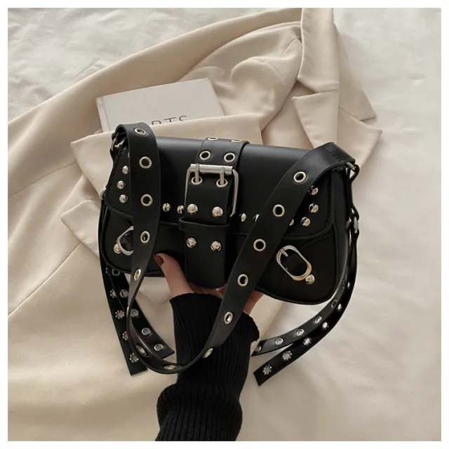 Leopard Print Personalized Design Motorcycle Shoulder Crossbody Underarm Baguette Women's Bag Black - Shop at LoveMi