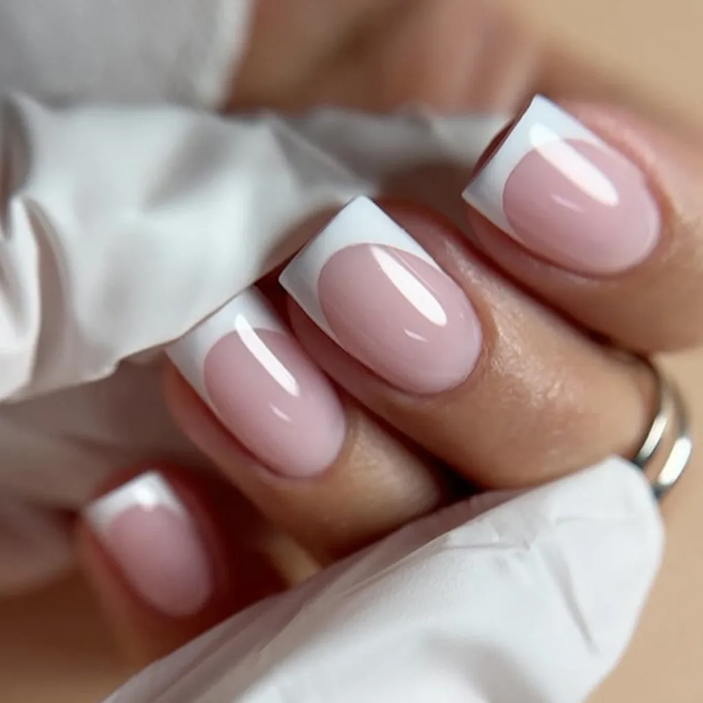 Classic French Style White Edge Manicure Short European Square Wear Nail - Jp3666