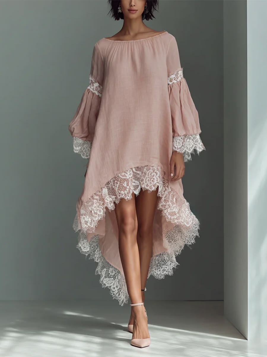 Sweet Girly-style Loungewear Long-sleeve Solid-color Cotton Pajama Dress