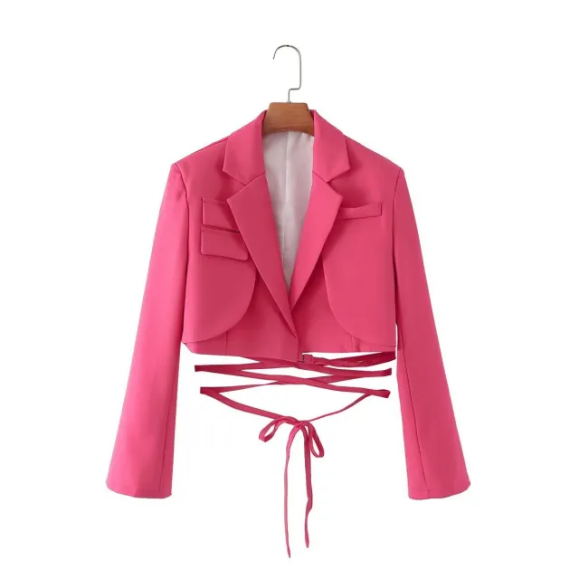 Autumn New Women's Solid Color Waist Rope Lace Suit Long Sleeve Jacket Plum Red - Shop at LoveMi