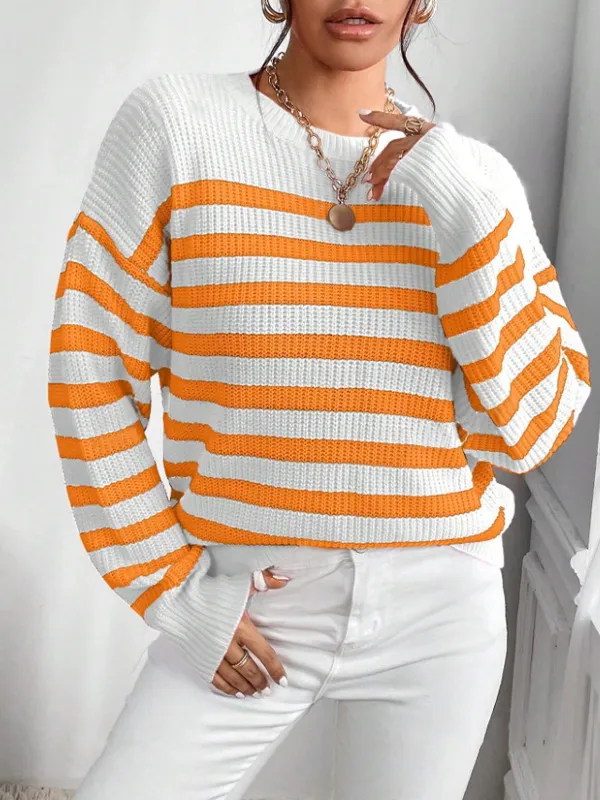 Women's Classic Striped Inner Knitted Top Orange - Shop at LoveMi