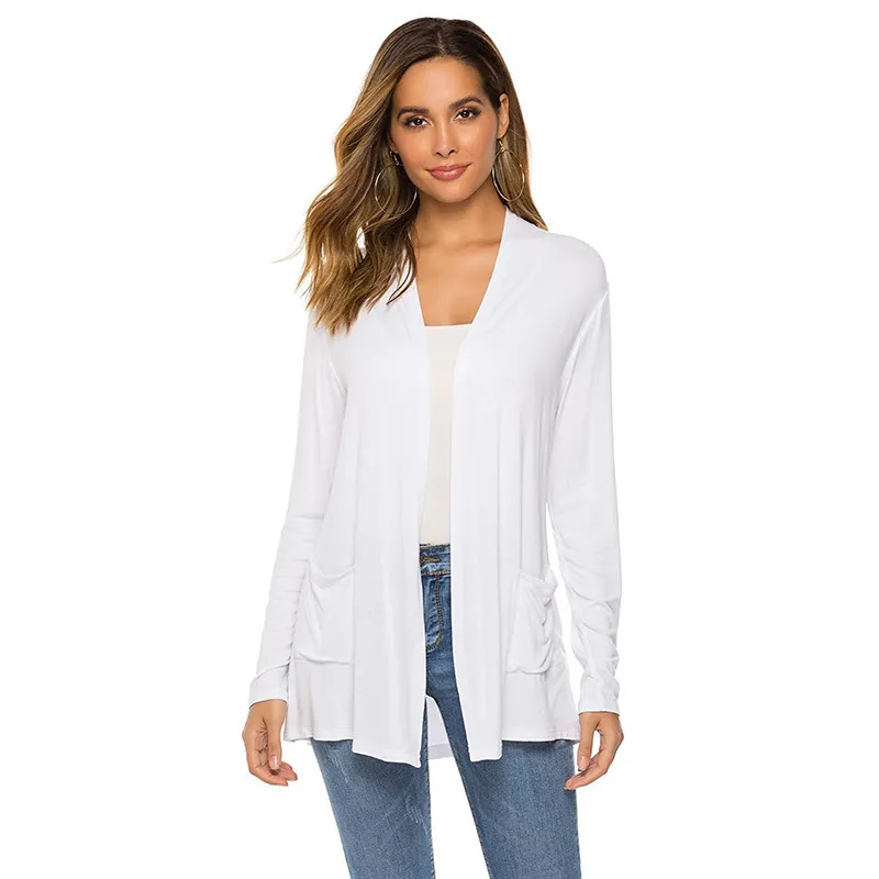 Versatile Cardigan Mid-length Long Sleeve Coat - White