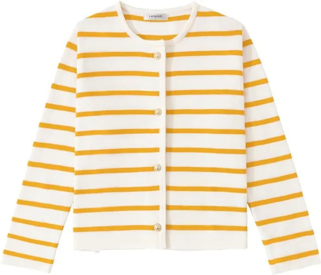 Women's Striped Cardigan Sweater Fashion Long Sleeve Button Orange - Shop at LoveMi