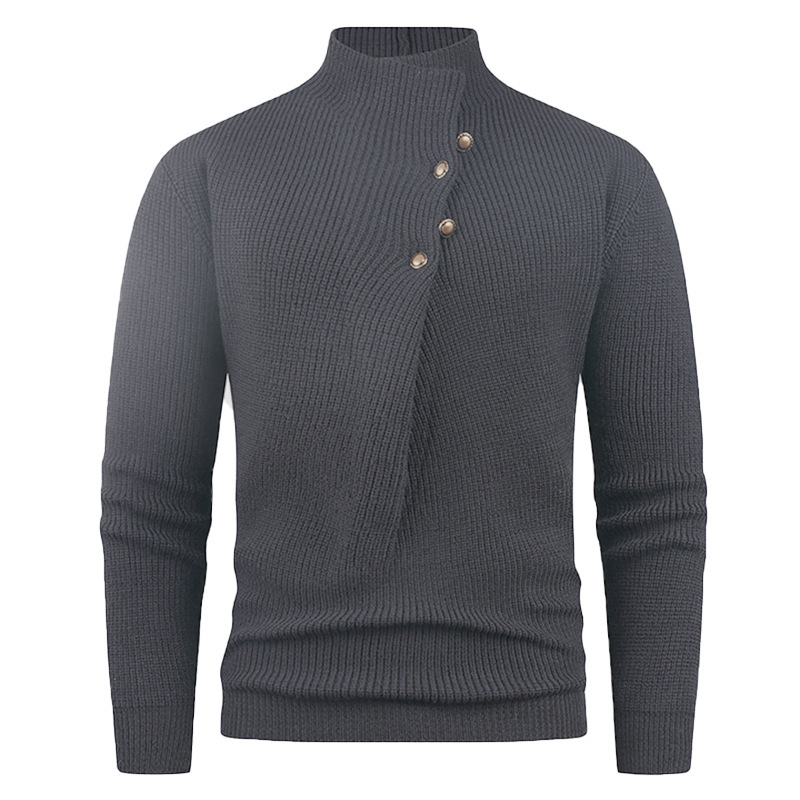 Mens Fashion Stand Collar Sweater With Slanted Buttons Mens Casual Pullover - Image 7
