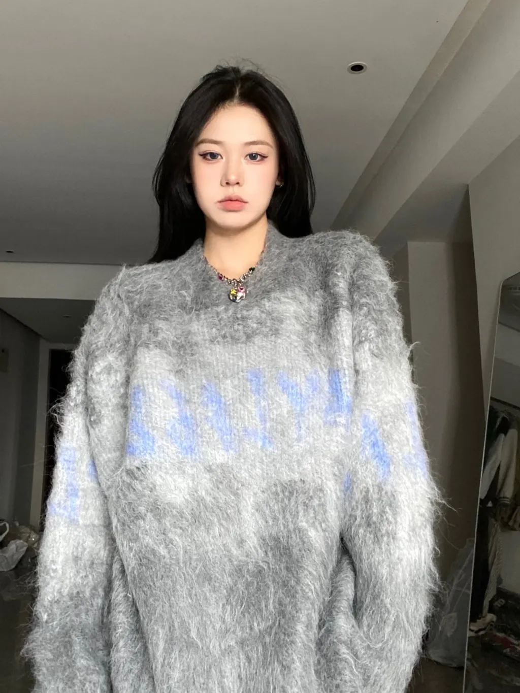 Loose Pullover Sweater Long Sleeve Top Vintage Sweater - Gray