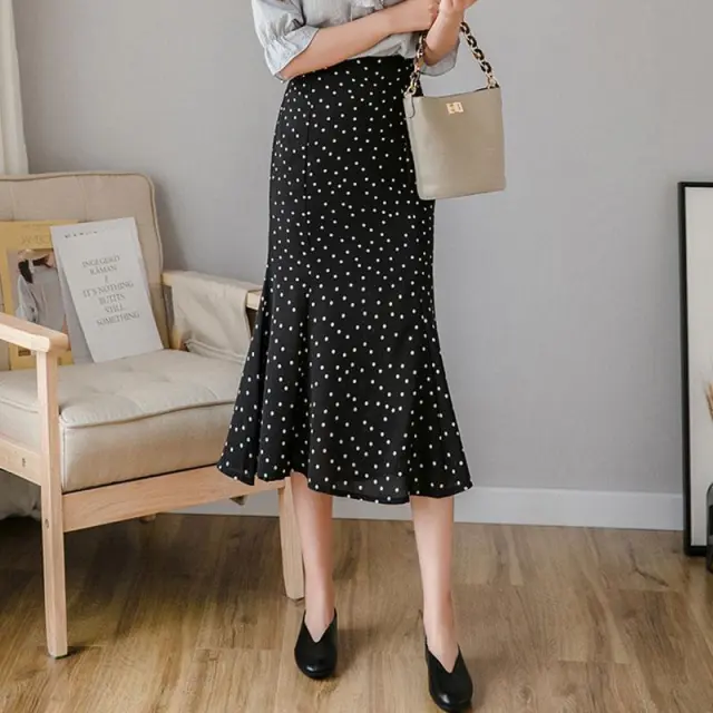 Polka Dot Skirt Women's High Waist Black - Shop at LoveMi