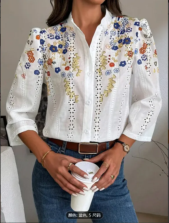 Spring Retro Printed Shirt Blue - Shop at LoveMi