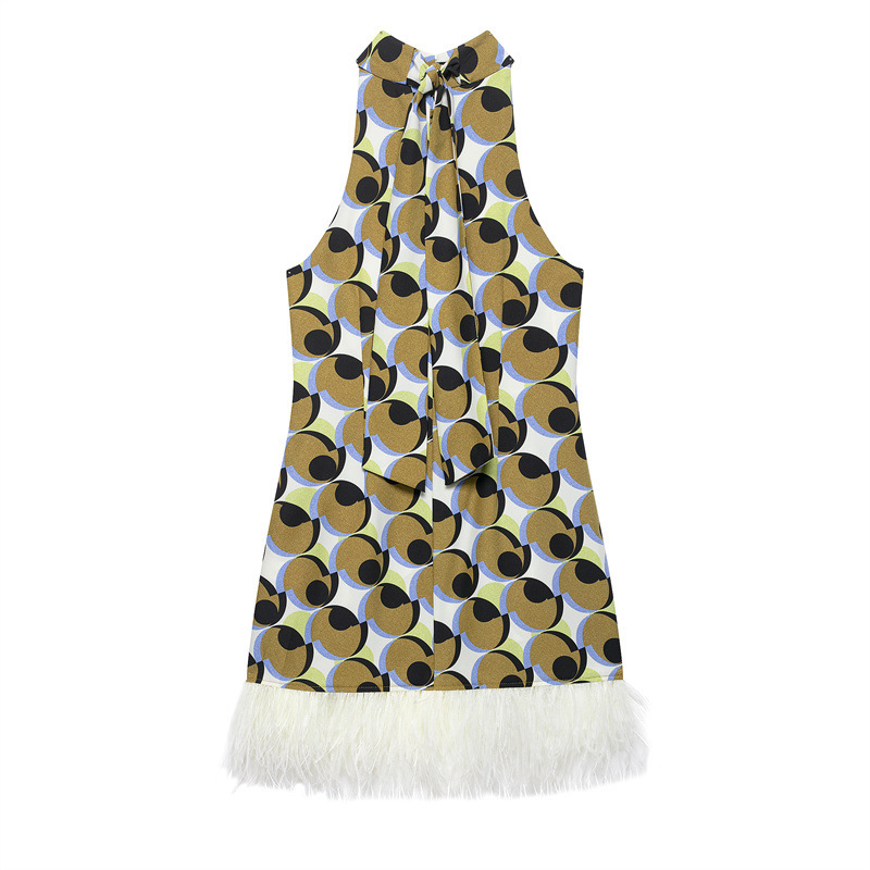 Feather Geometric Print Mini Sleeveless Dress