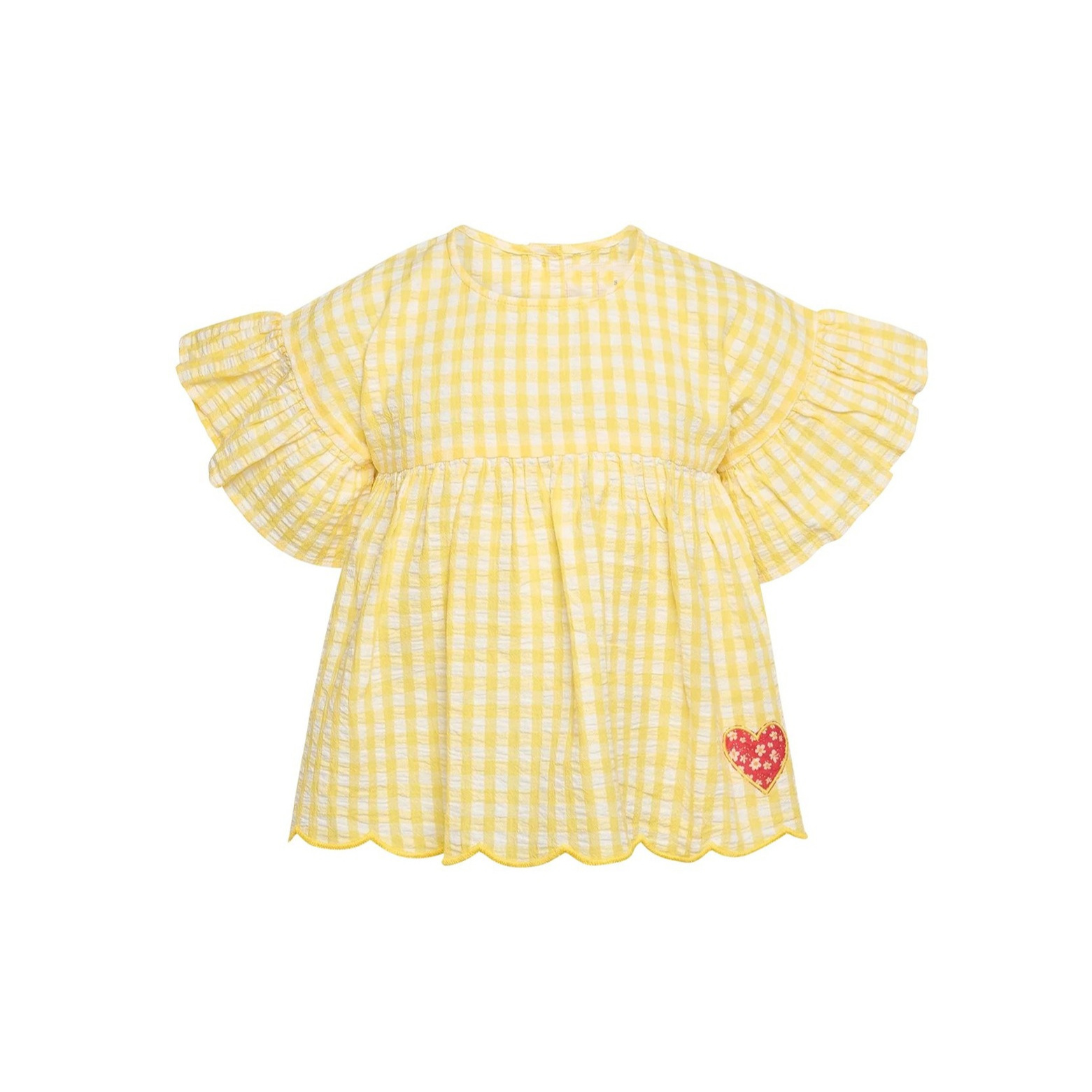Summer Nordic-style Ruffle-sleeve Yellow Plaid Loose Short-sleeve Kids Set