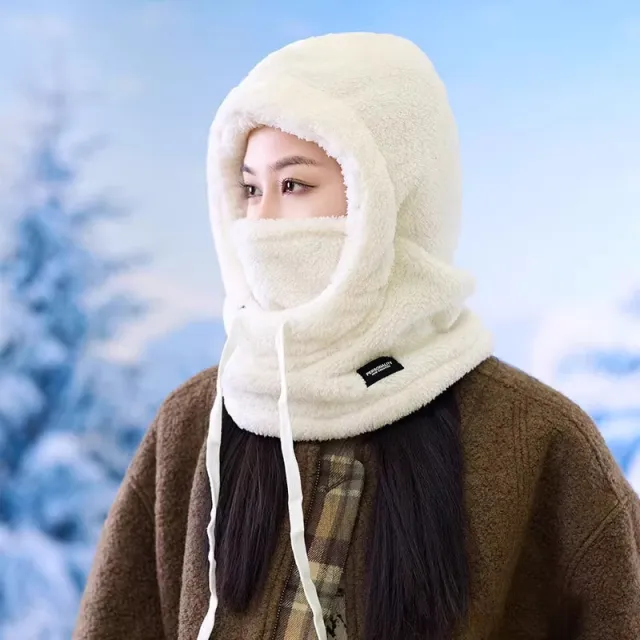 Windproof Warm Winter Sleeve Cap Female Riding Fleece lined Bandana Beige - Shop at LoveMi