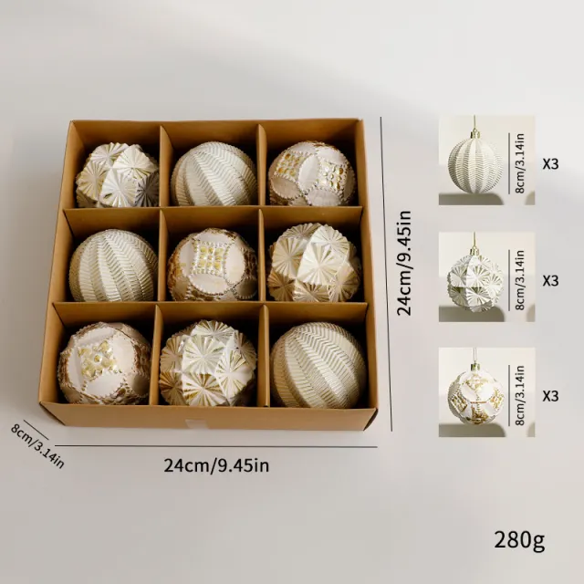 Christmas Ball Decorations Creative Gift Ball Ornaments Antique Gold 8Cm 9Pcs - Shop at LoveMi