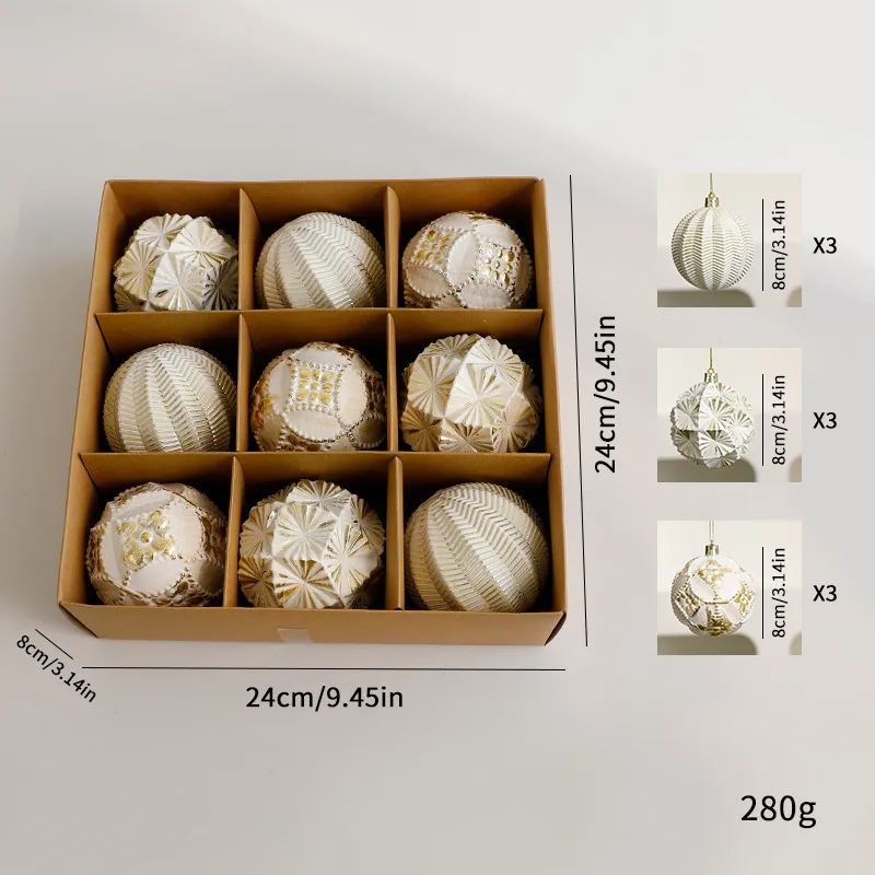 Christmas Ball Decorations Creative Gift Ball Ornaments - Antique Gold 8Cm 9Pcs