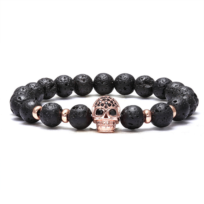 Micro Inlaid Zircon Skull Bracelet Volcanic Rock Elastic