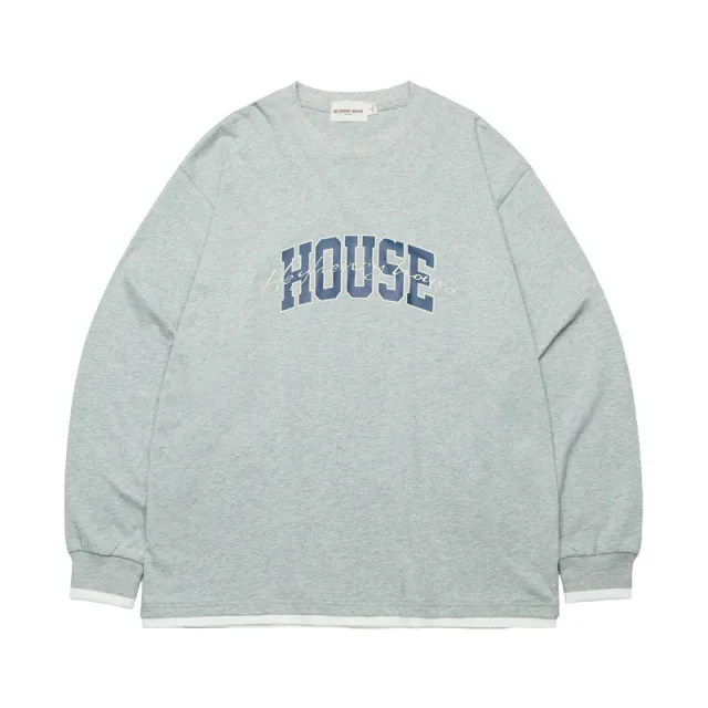Letter Printed T shirt Fake Two Pieces Round Neck Loose Long Sleeves Flower Gray - Shop at LoveMi