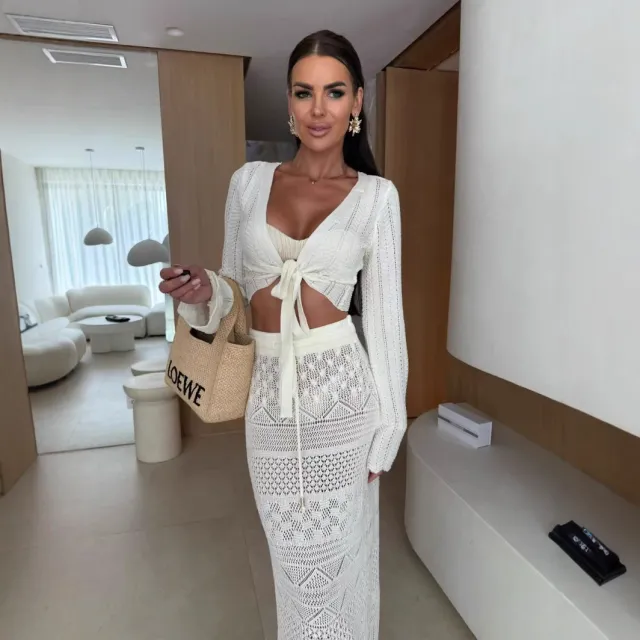 Hollow out Fashion Bikini Swimsuit Cover up Sun Protection Set White - Shop at LoveMi
