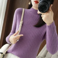 Simple Autumn And Winter Half-high Collar Bottoming Shirt Women's Sweater - Noble Purple - View 1