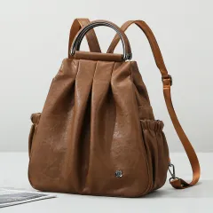 Fashion Advanced Texture Travel Backpack Work Commuter PU - Brown - View 1