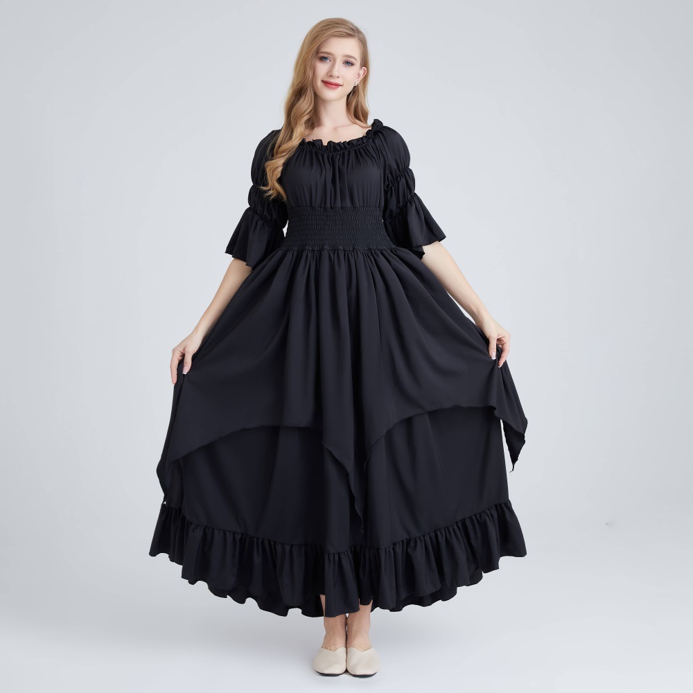 Women's Solid-Colored Casual Renaissance-Style Vintage Dress