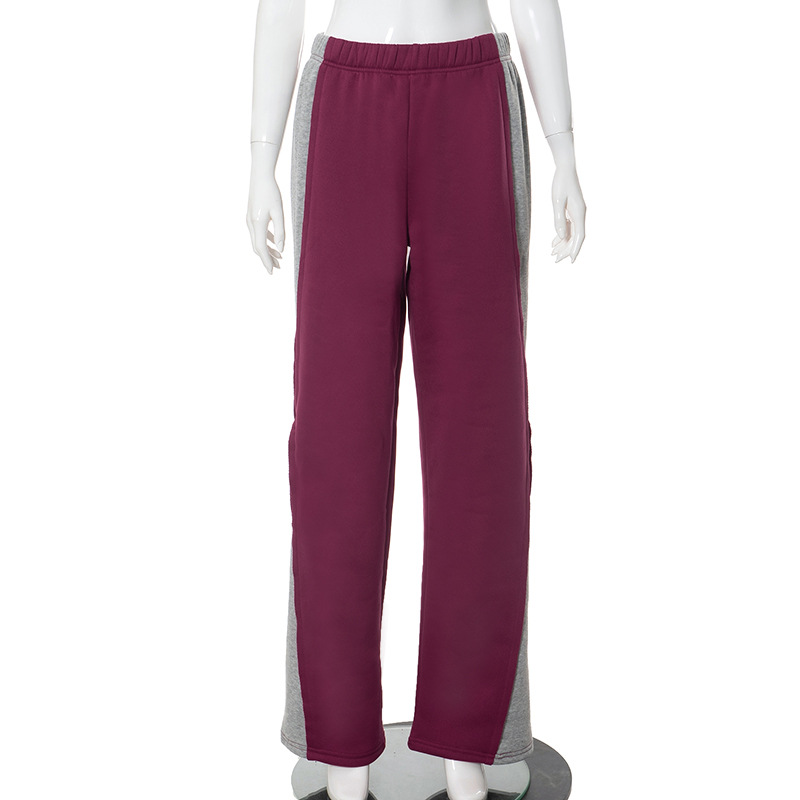 Street Fashion Color Contrast Loose Sweatpants Women's Casual Pants Wine - Shop at LoveMi